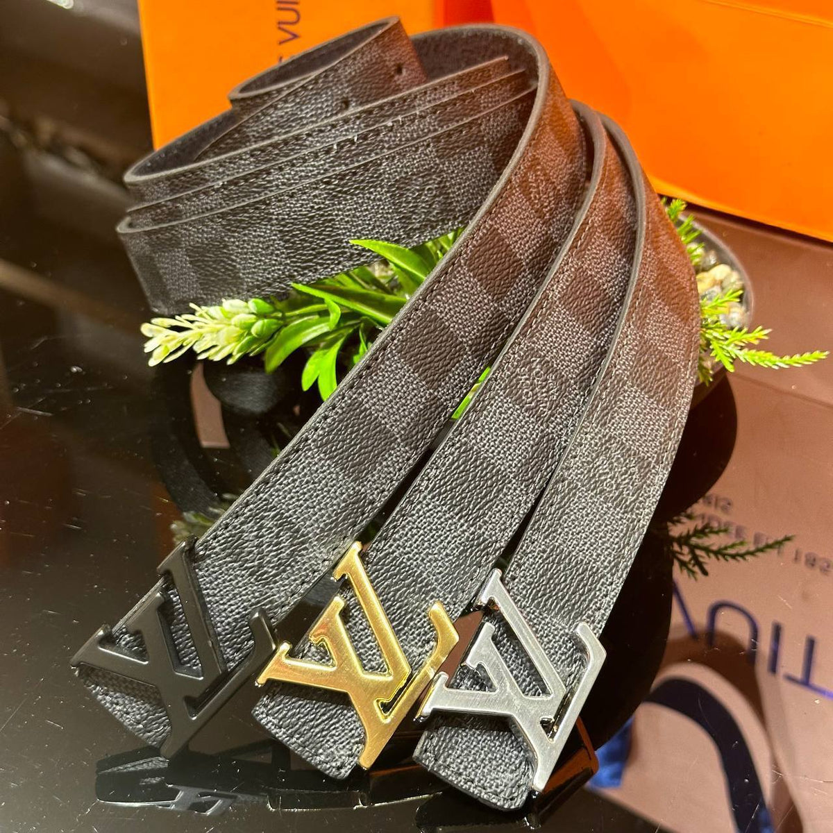 Louis Vuitton ζώνη Damier κλασική μαυρο- γκρι-μαύρη Έγγραφα