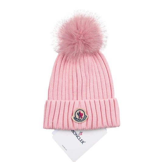 Moncler σκουφάκι με φυσική γούνα ροζ