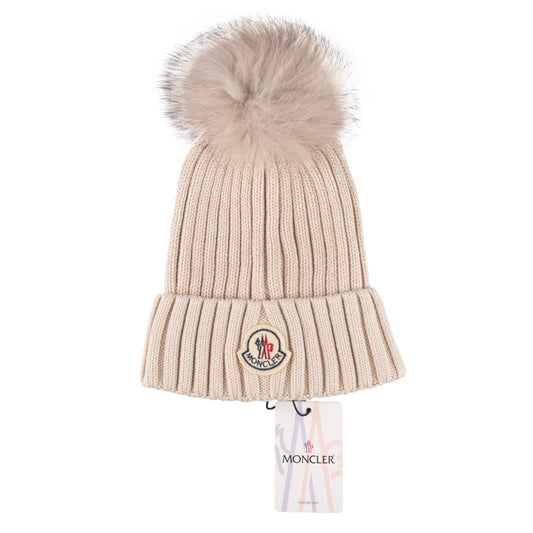 Moncler σκουφάκι με φυσική γούνα μπεζ