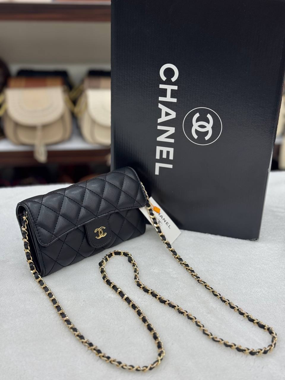 Chanel classic long wallet μαύρο