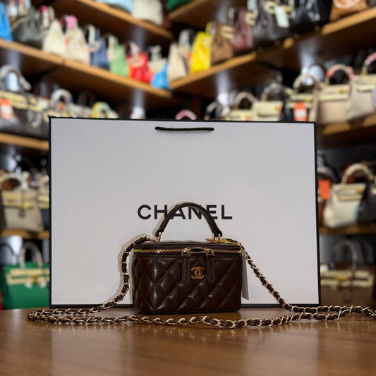 Chanel Small Vanity 💫🩶 17x11 cm καφέ σκούρο