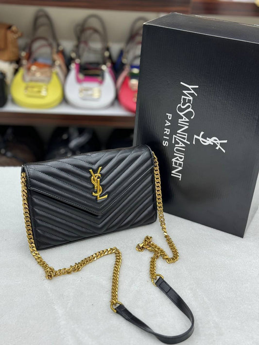 YSL black-gold Quited Shoulder