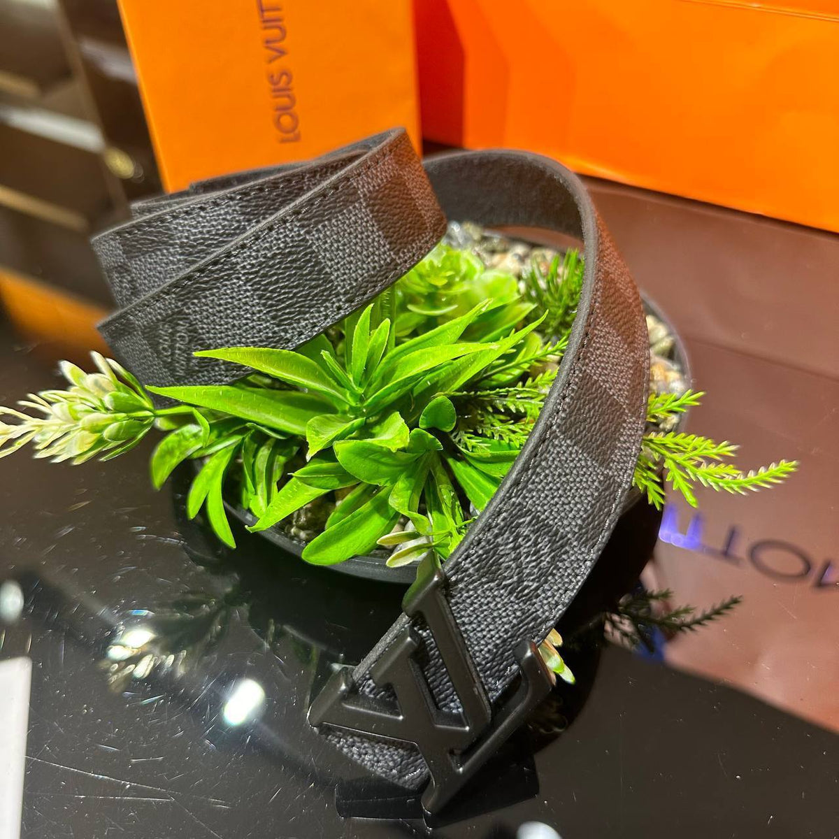 Louis Vuitton ζώνη Damier κλασική μαυρο- γκρι-μαύρη Έγγραφα